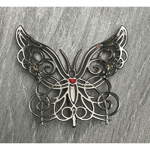 Neiman Marcus Other - Neiman Marcus Figural Butterfly Scarf Hair Dress Lapel Clip Filigree Red Heart